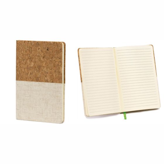 Quaderno 21 x 14 cm 80 pagine sughero e tessuto grezzo bianco
