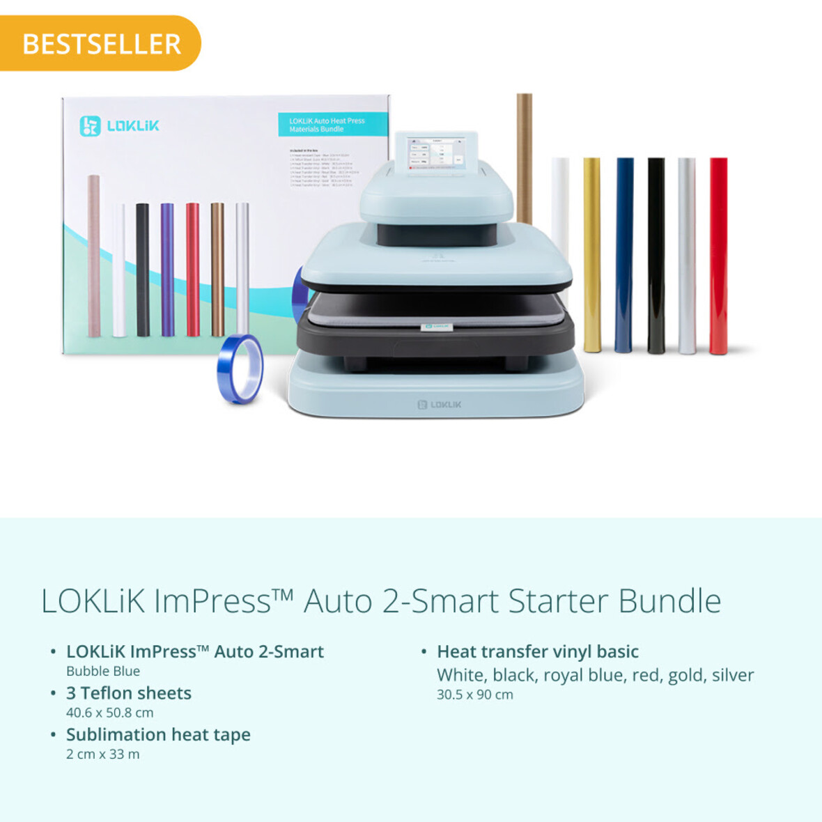 LOKLiK ImPress™ Auto 2-Smart Bubble Blue | Pressa automatica 38x38cm con starter pack